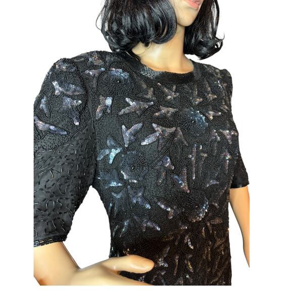 Vintage Y2K Carina Silk Sequenced and beaded long Black formal dress size large - Picture 5 of 16